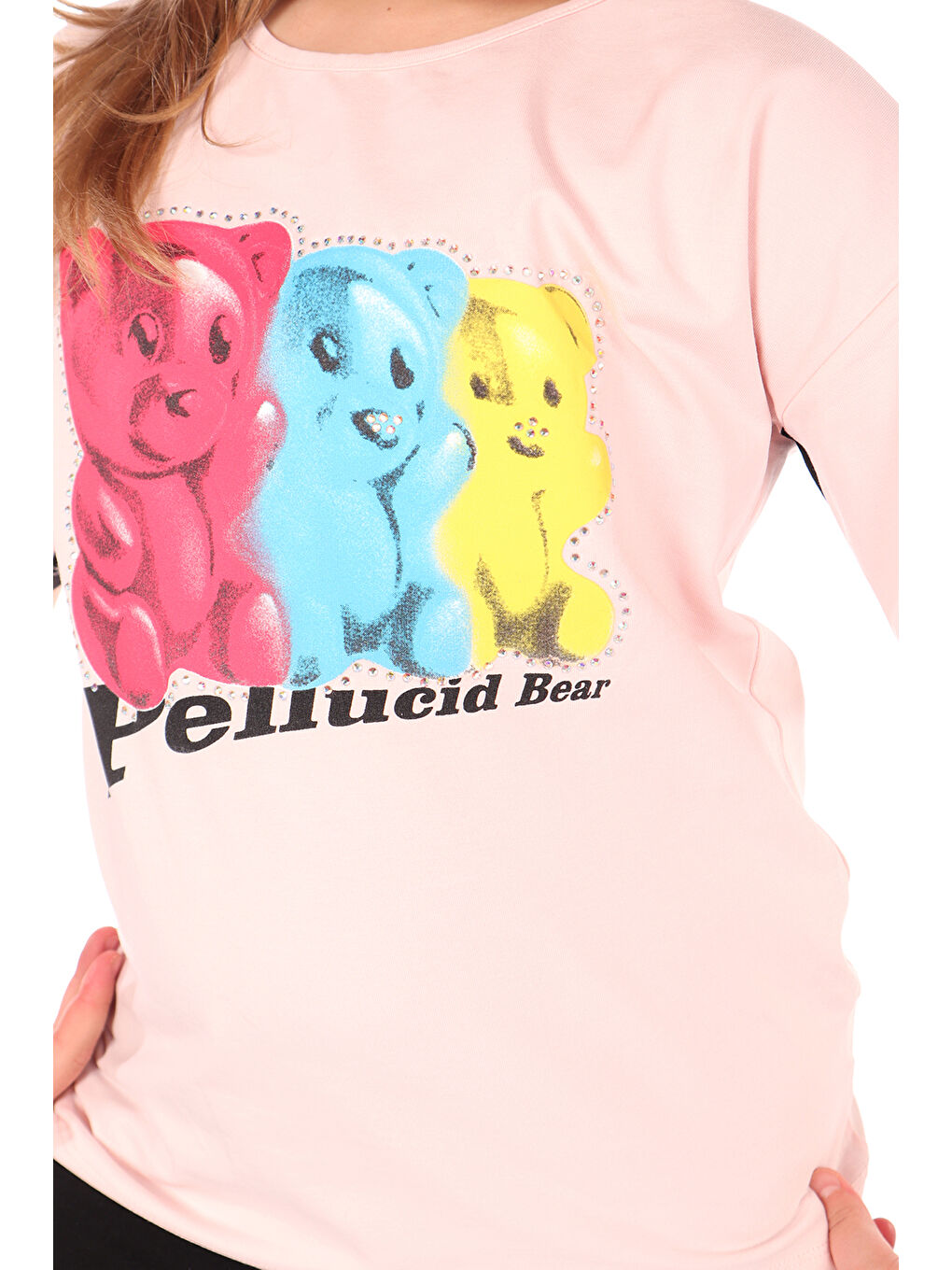 Pembe Kız Çocuk Baskılı Bisiklet Yaka Kısa Kollu Tişört 22235-2