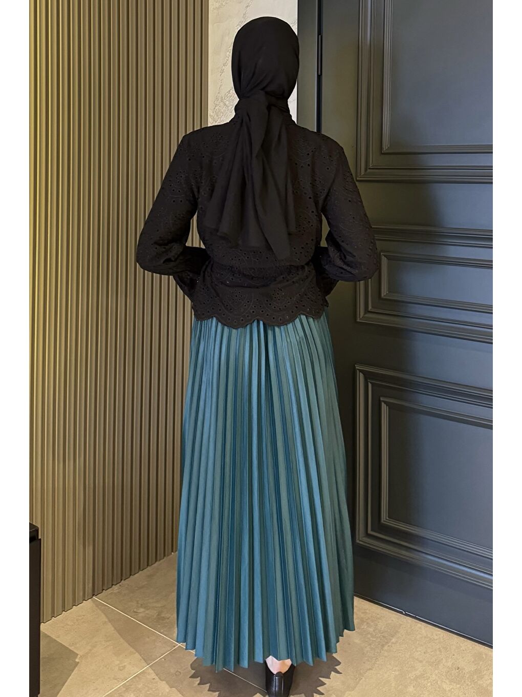 Yeşil Kadın Piliseli Tesettür Etek-6