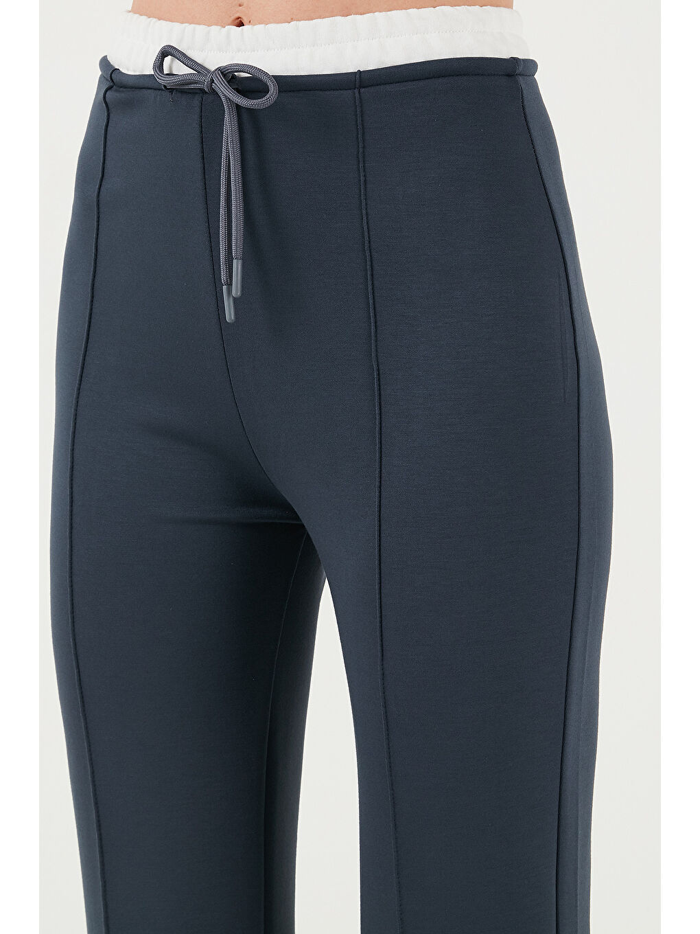 Gri Streç Slim Fit Yüksek Bel Geniş Paça Çimalı Kadın Eşofman Altı 5866078-5