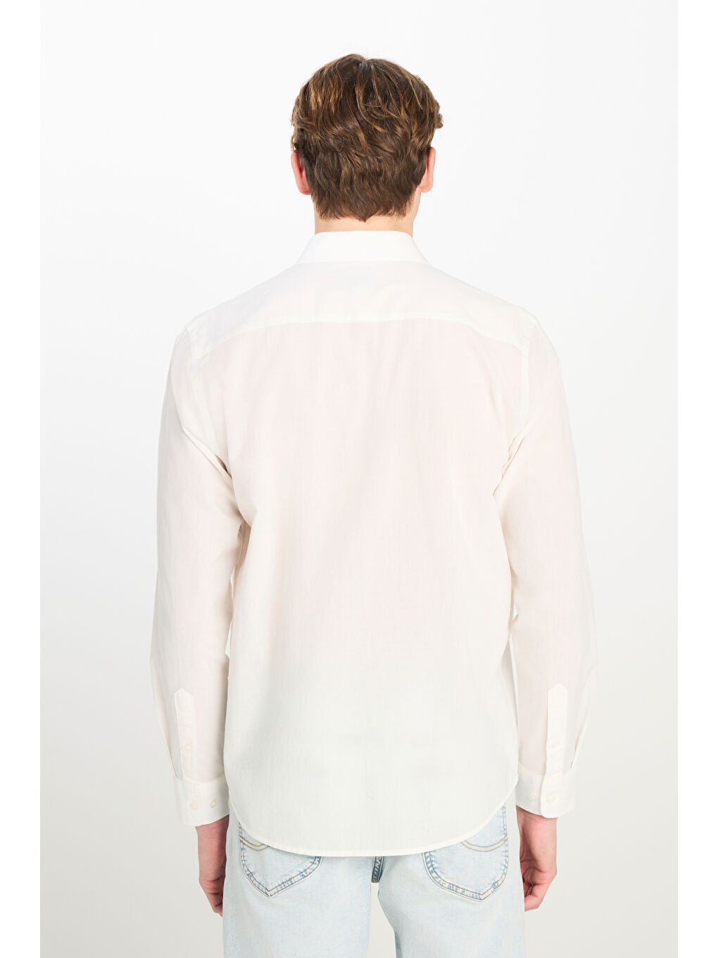 %100 Pamuk Regular Fit Normal Kesim Beyaz Gömlek-4