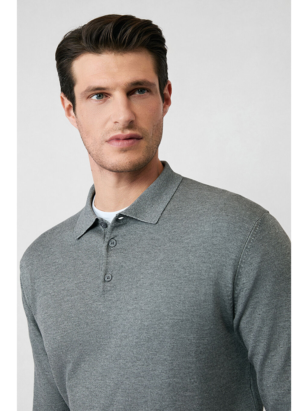 Antrasit Regular Fit Düğmeli Polo Yaka Triko Kazak-1