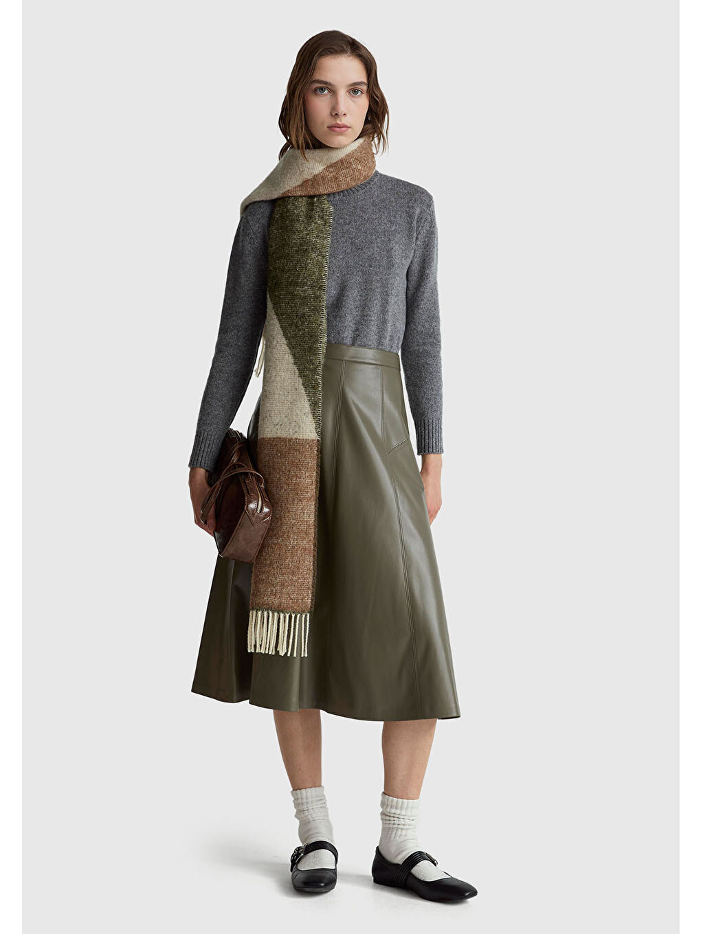 Gri Kadın Antrasit Melanj Bisiklet Yaka Shetland Kazak-4