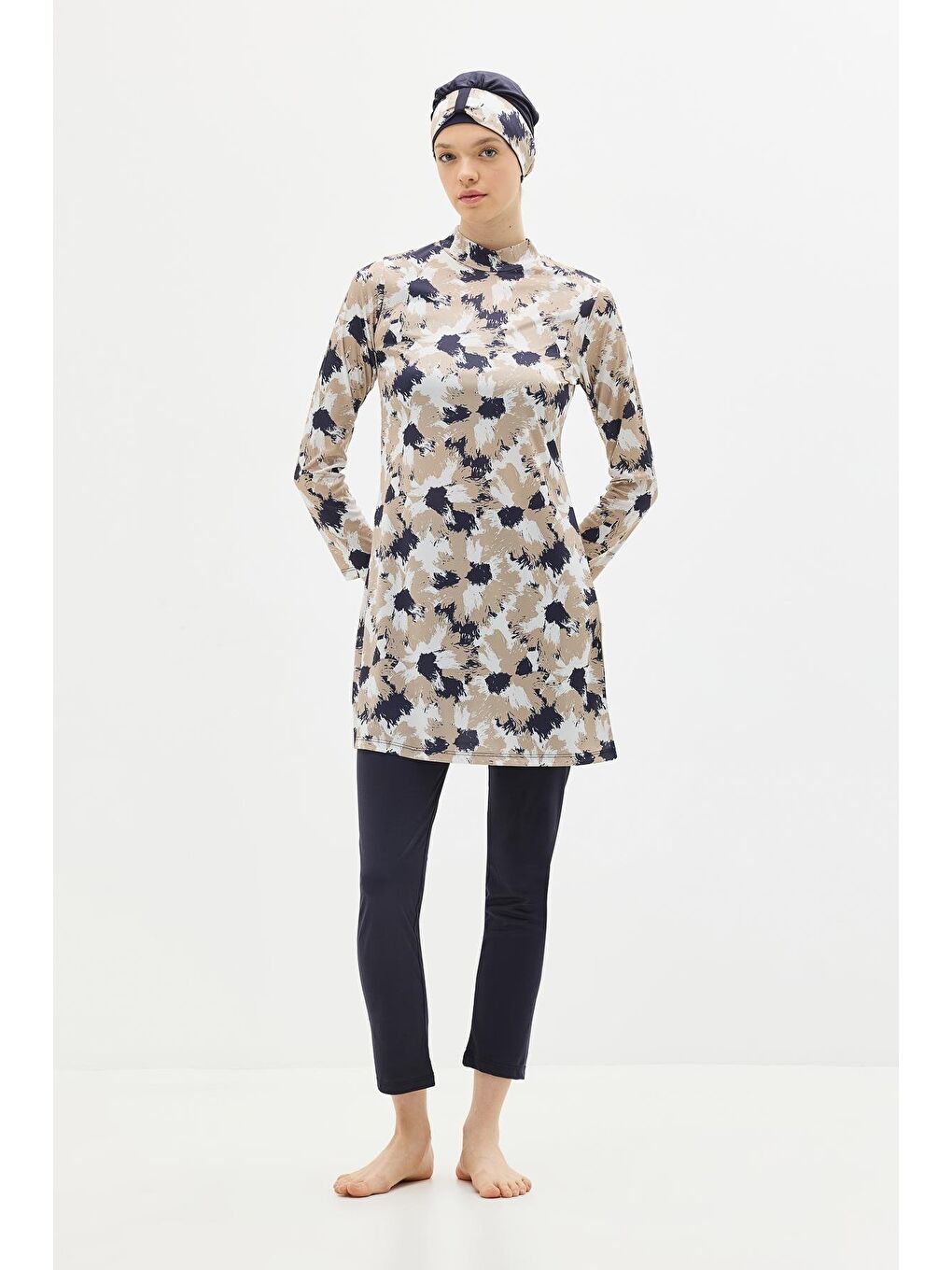 Desenli 4'Lü Tesettür Mayo 1300 Koyu Lacivert-2