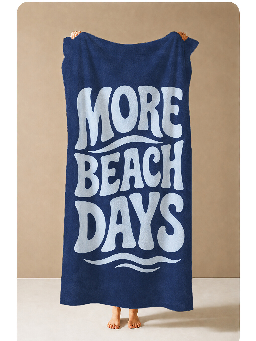 Retro More Beach Days Yazılı Lacivert Tipografik Desenli 70x150 Plaj Havlusu - Pamuklu Banyo Havlusu-4
