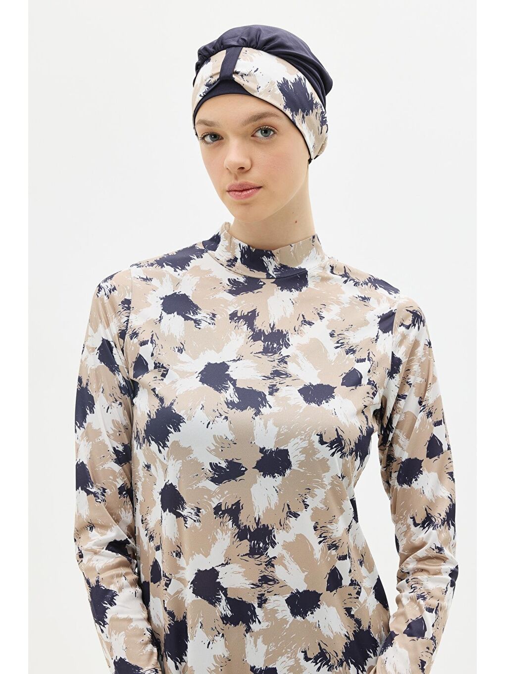 Desenli 4'Lü Tesettür Mayo 1300 Koyu Lacivert-3