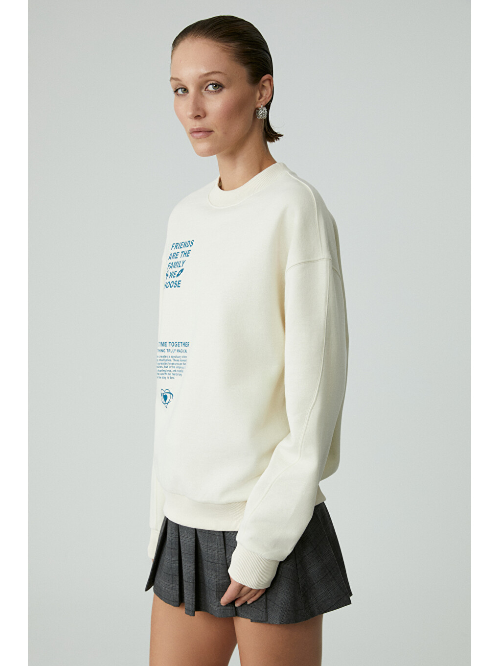 Modelıta Kadın Regular Baskılı Yuvarlak Yaka Ekru Sweatshirt Ekru Sweatshirt-3