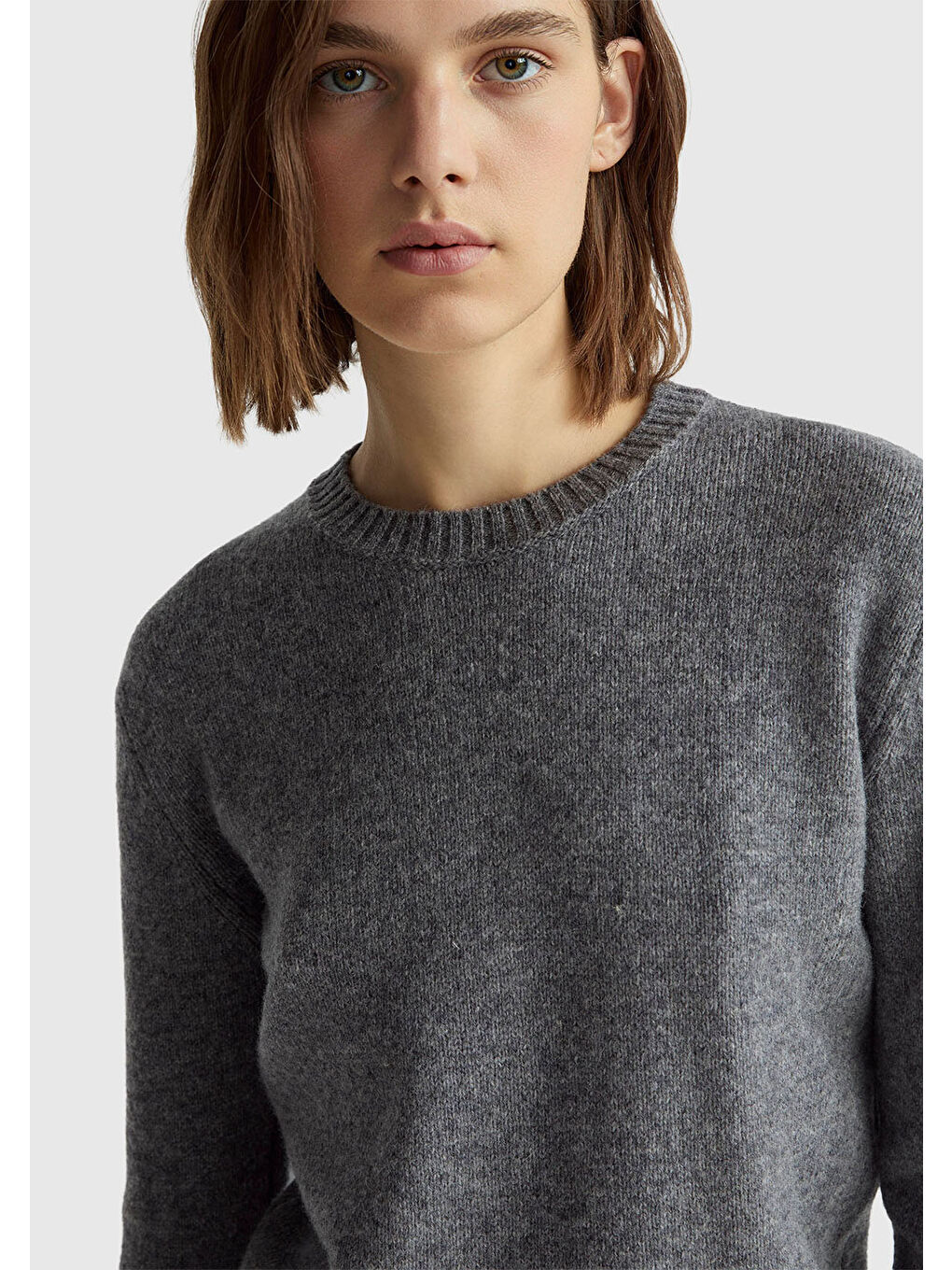 Gri Kadın Antrasit Melanj Bisiklet Yaka Shetland Kazak-5