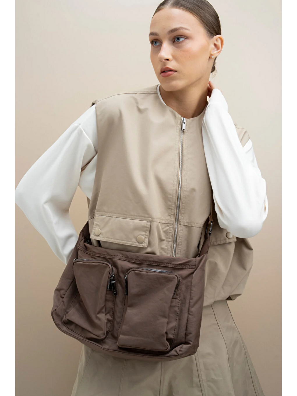 Kahverengi Çift Gözlü Çapraz Askılı Kadın Çanta BYN2329-1