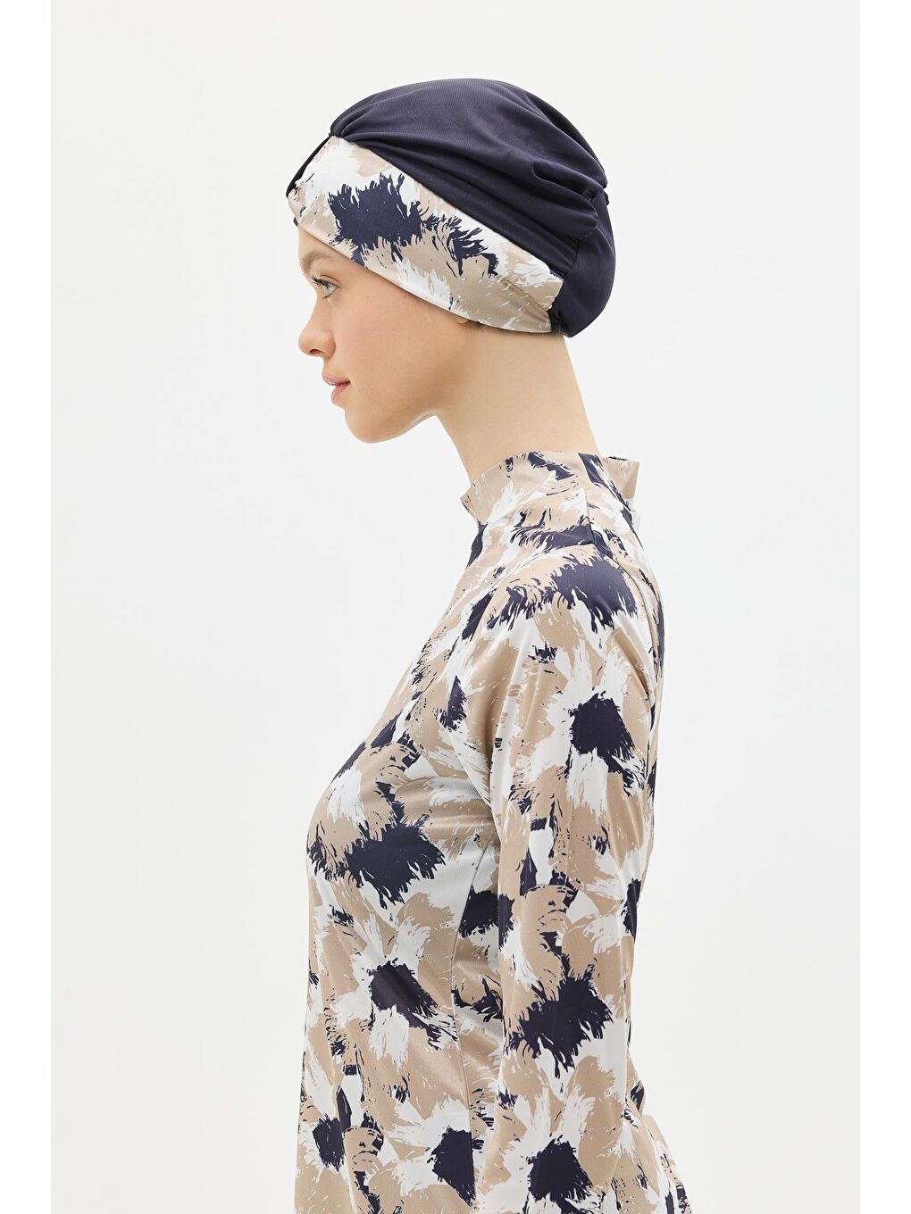 Desenli 4'Lü Tesettür Mayo 1300 Koyu Lacivert-6