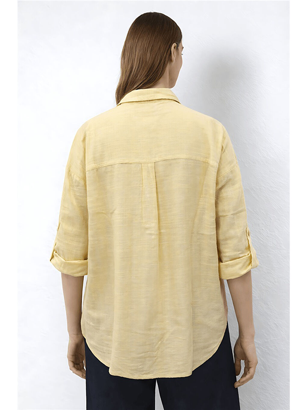 Sarı Pamuklu Rahat Kalıp Uzun Kollu Kadın Gömlek 26Y0245K1-3