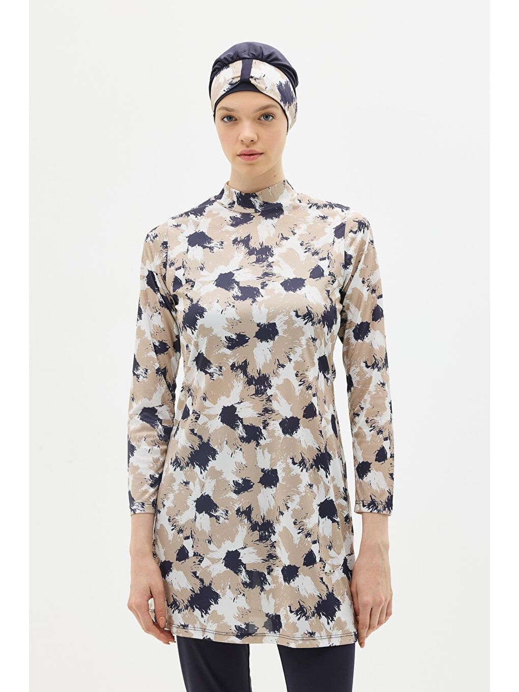 Desenli 4'Lü Tesettür Mayo 1300 Koyu Lacivert-9