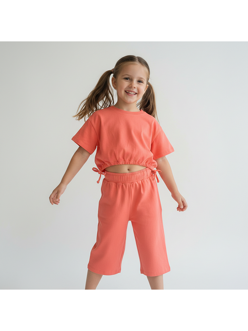 Turuncu Çocuk Beli Lastikli Crop 2'Li Takım Cb1019-2