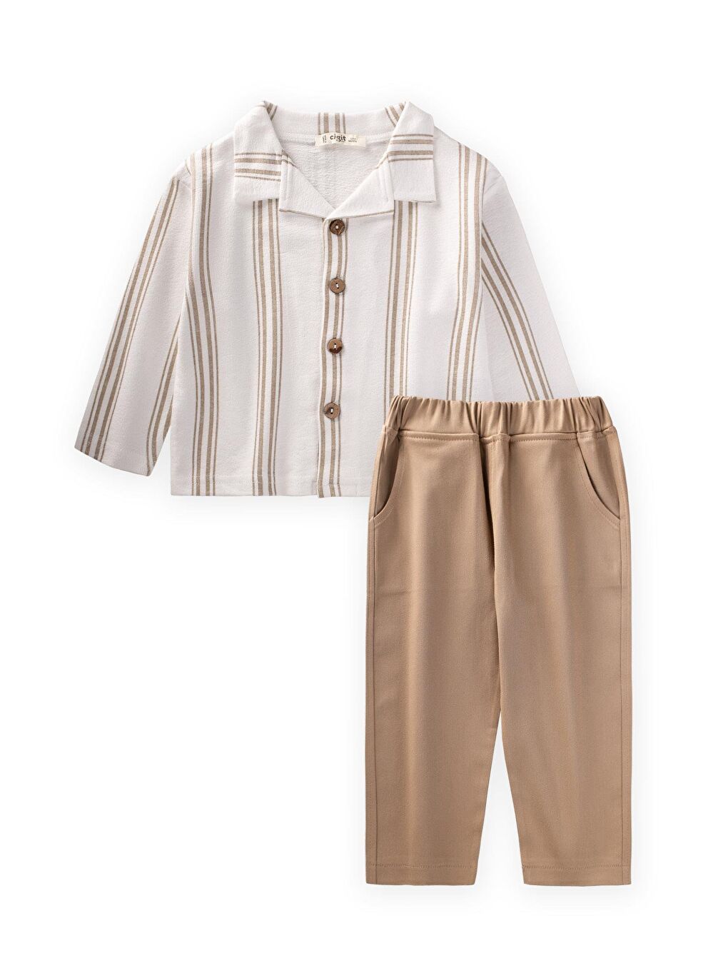 Çizgili Mevsimlik Gömlek Takım 1-9 Yaş Ekru