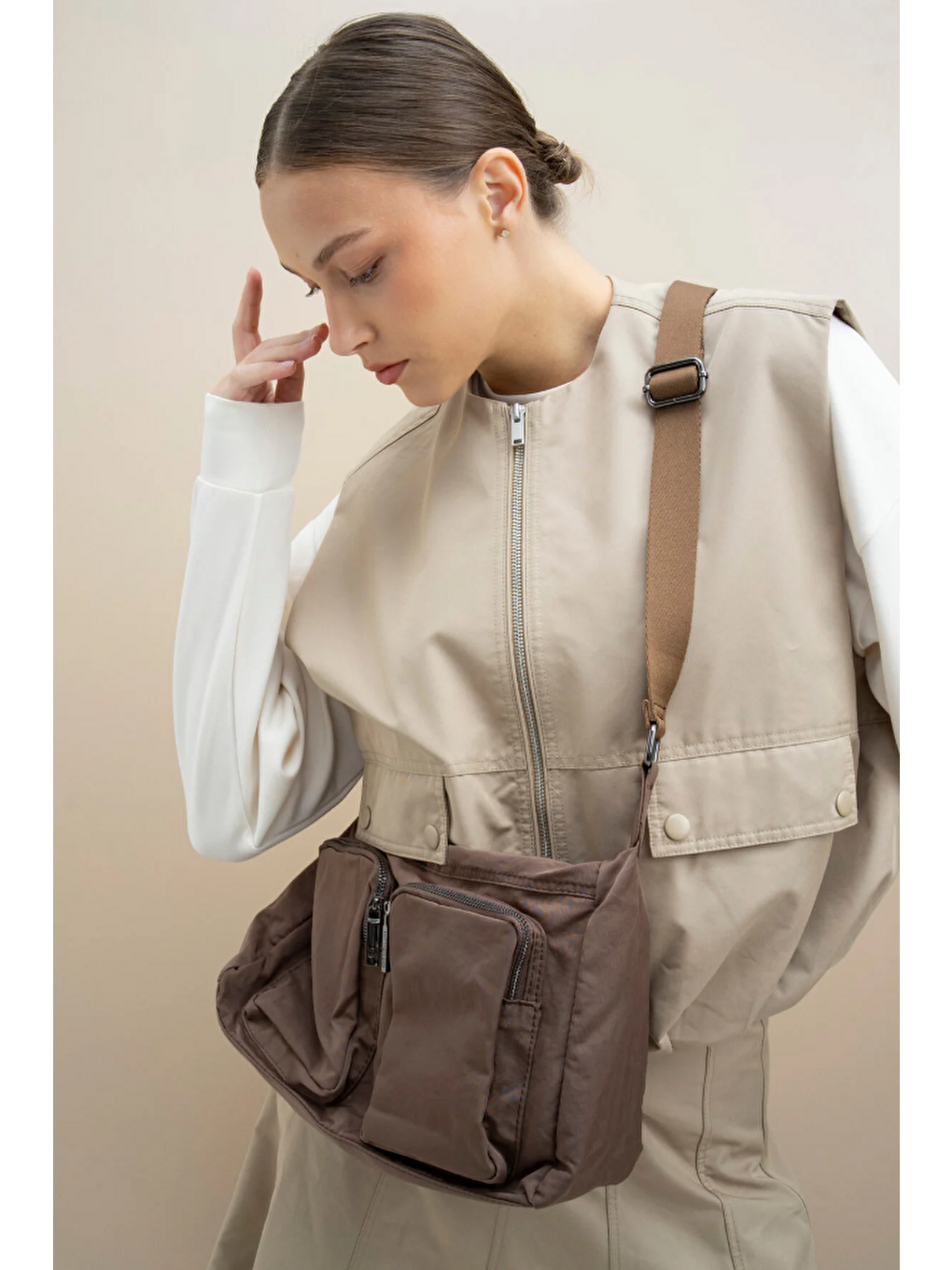 Kahverengi Çift Gözlü Çapraz Askılı Kadın Çanta BYN2329-2