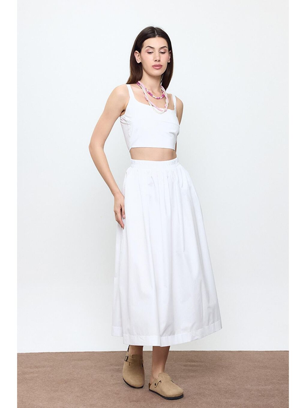 Beyaz %100 Pamuk Askılı Crop-2