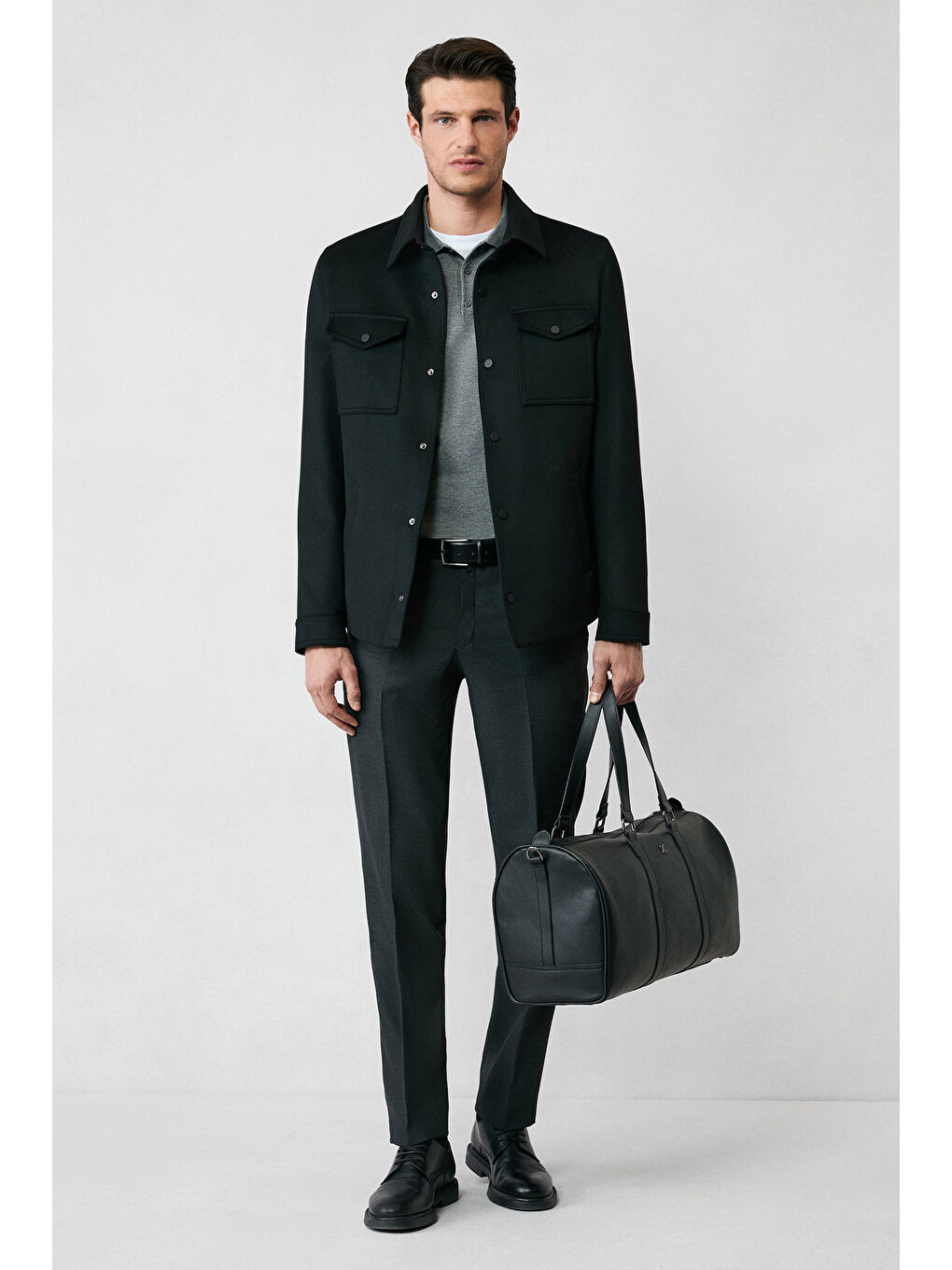 Antrasit Regular Fit Düğmeli Polo Yaka Triko Kazak-3