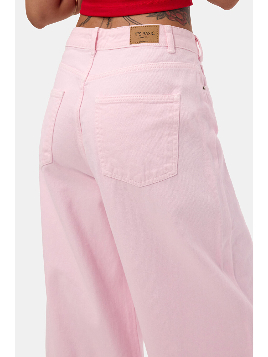 Kadın Light Pembe 6s6-98 Mega Baggy Fit Kemer Detaylı Denim Jean-4