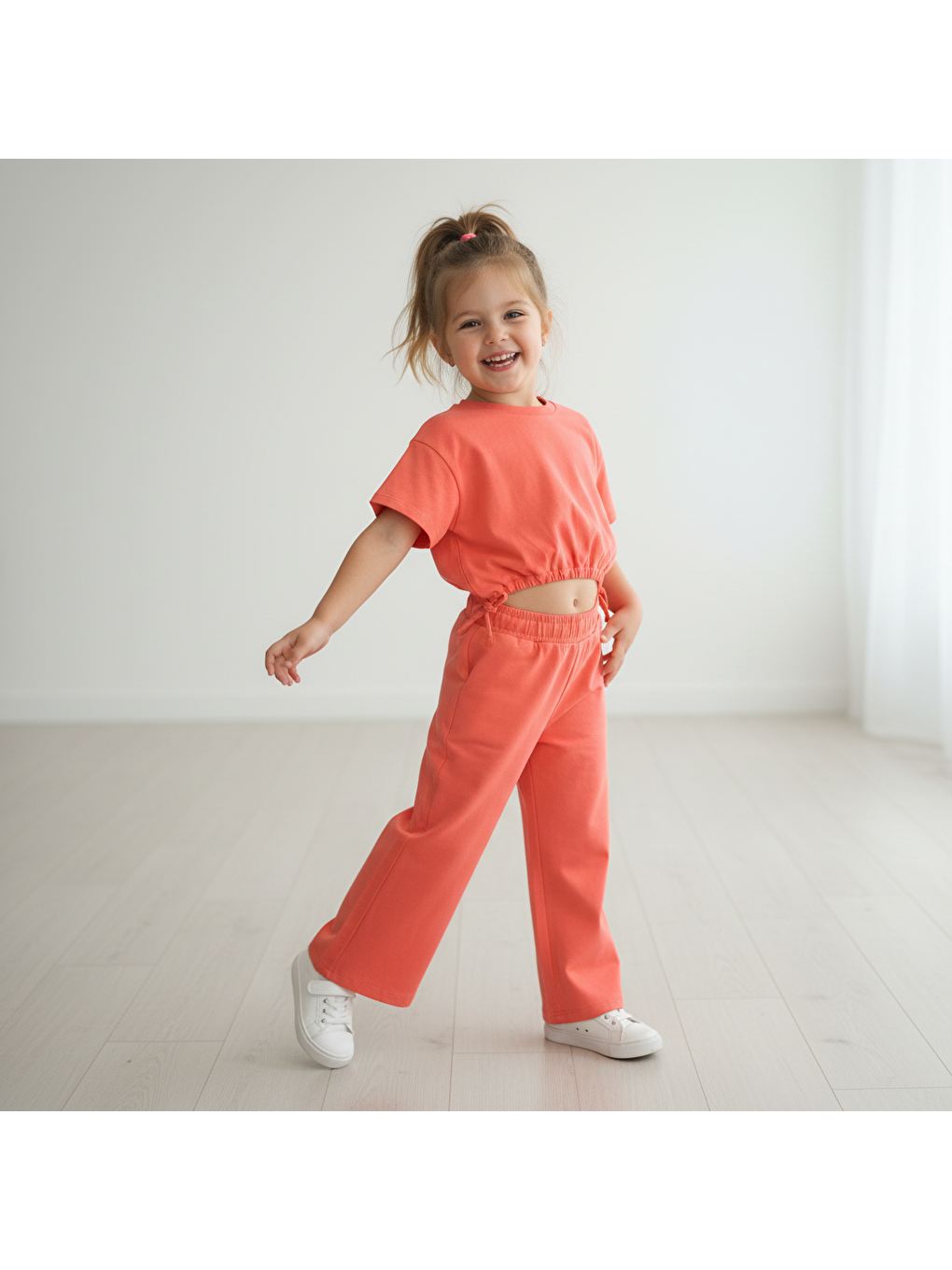 Turuncu Çocuk Beli Lastikli Crop 2'Li Takım Cb1019-4