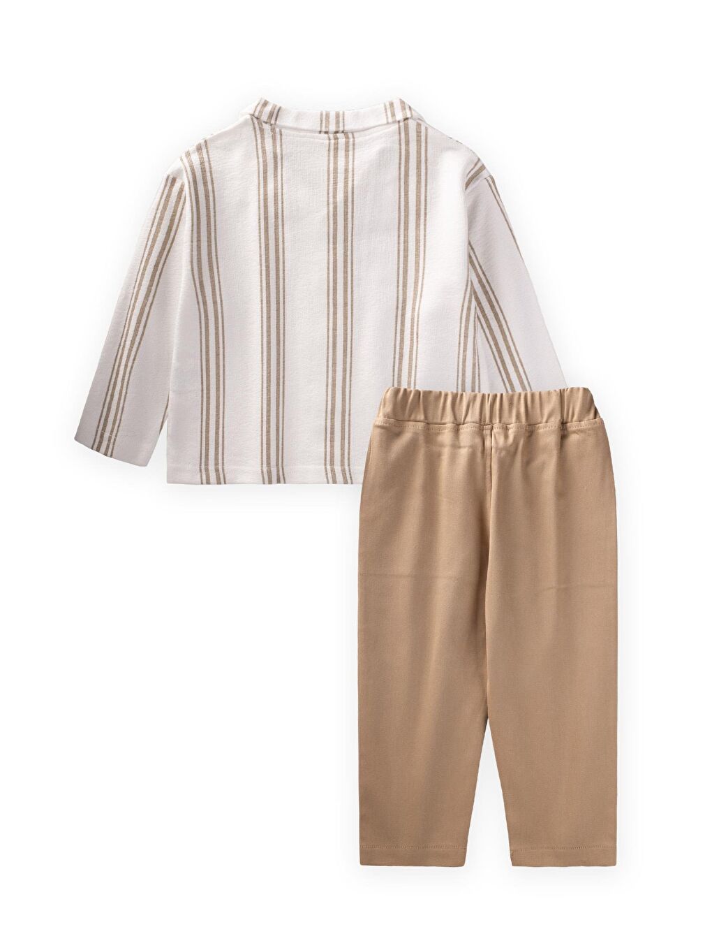 Çizgili Mevsimlik Gömlek Takım 1-9 Yaş Ekru-1
