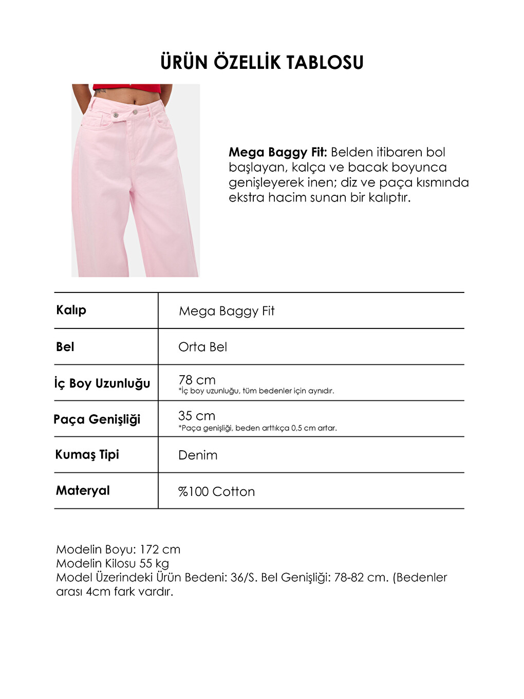 Kadın Light Pembe 6s6-98 Mega Baggy Fit Kemer Detaylı Denim Jean-5