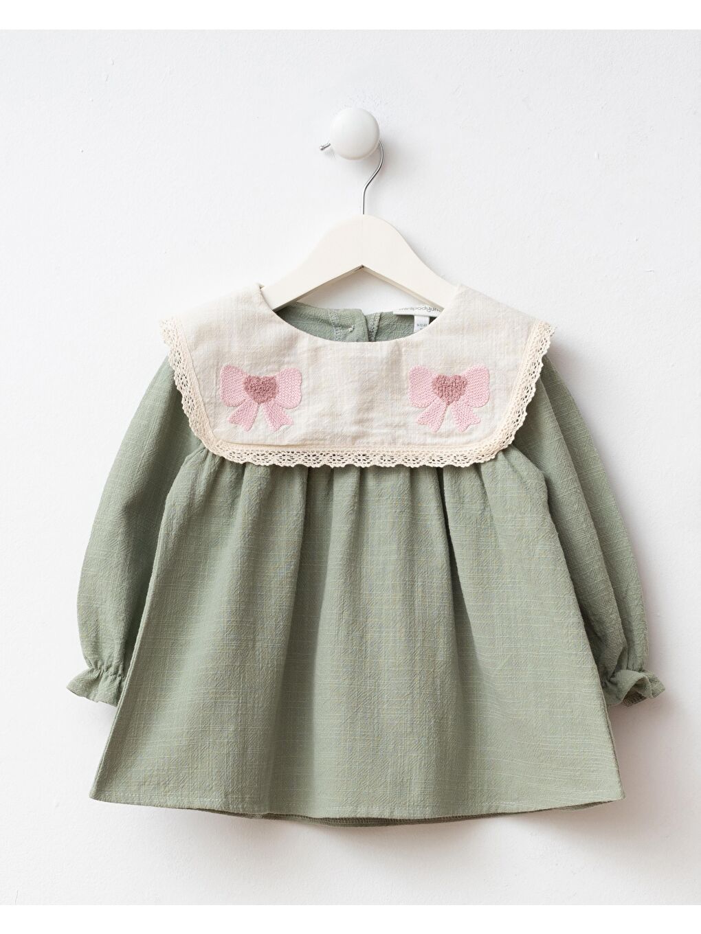Bebek Yeşil Yakalı Çantalı Elbise-1