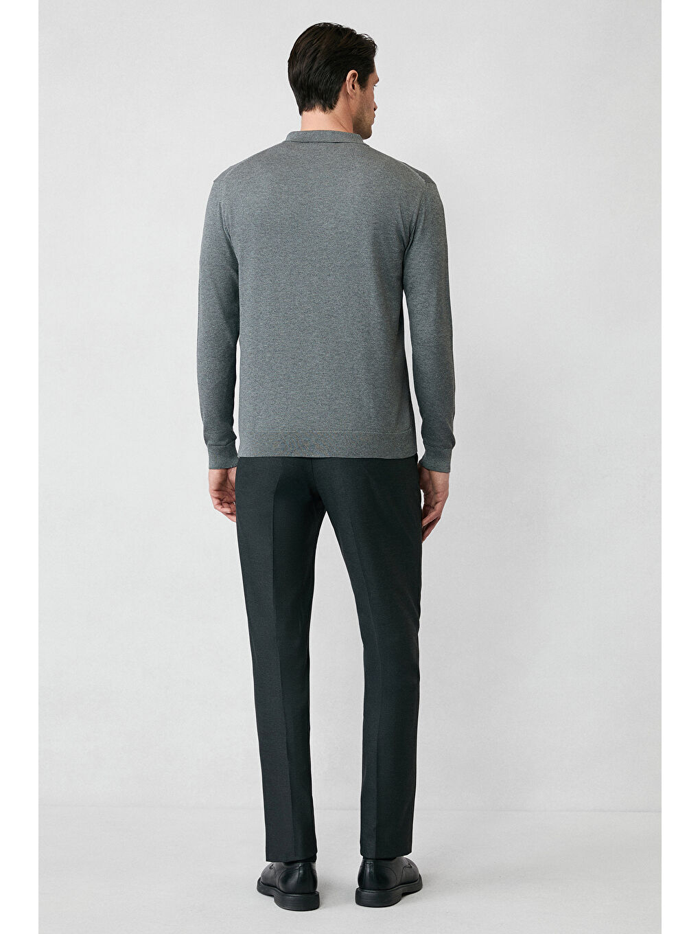 Antrasit Regular Fit Düğmeli Polo Yaka Triko Kazak-4