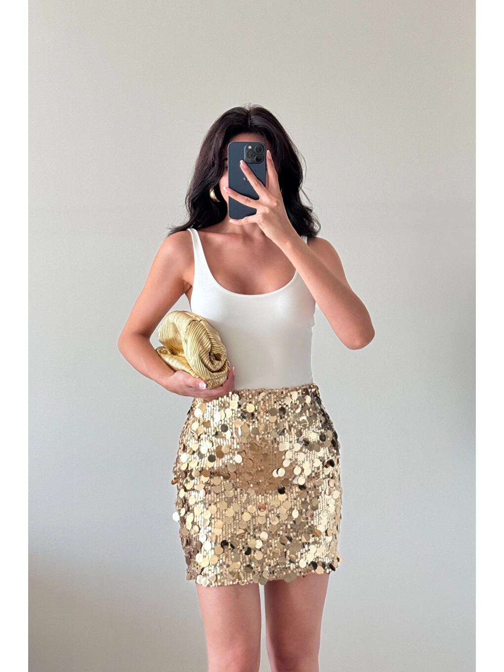 Sarı Kadın Gold Payetli Mini Etek 0832-3104
