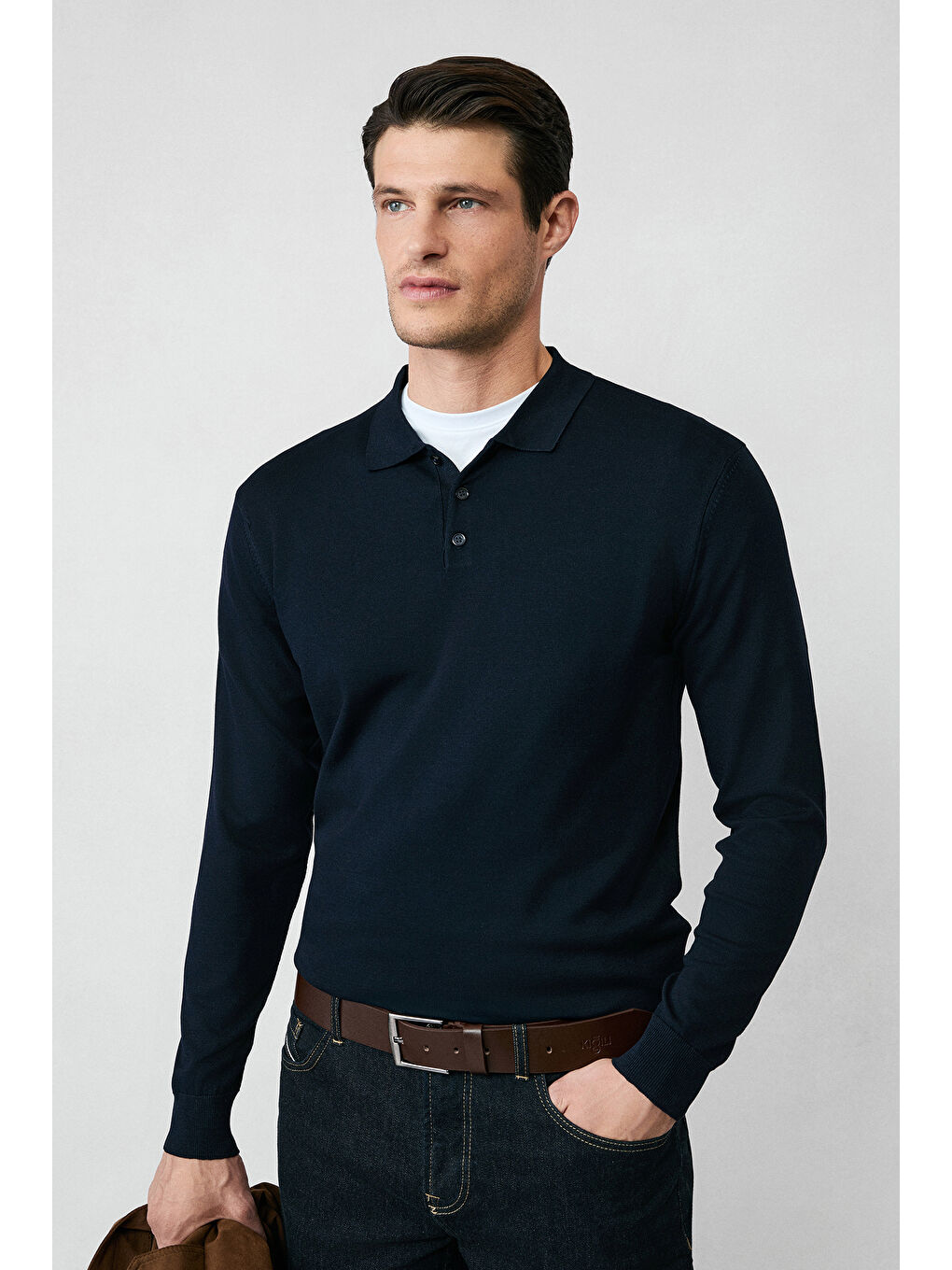 Lacivert Regular Fit Düğmeli Polo Yaka Triko Kazak-1