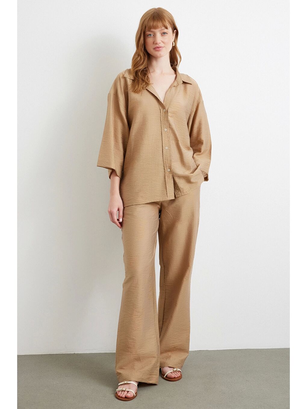 Karışık Arka Cepli Salaş Pantolon Kahve-1