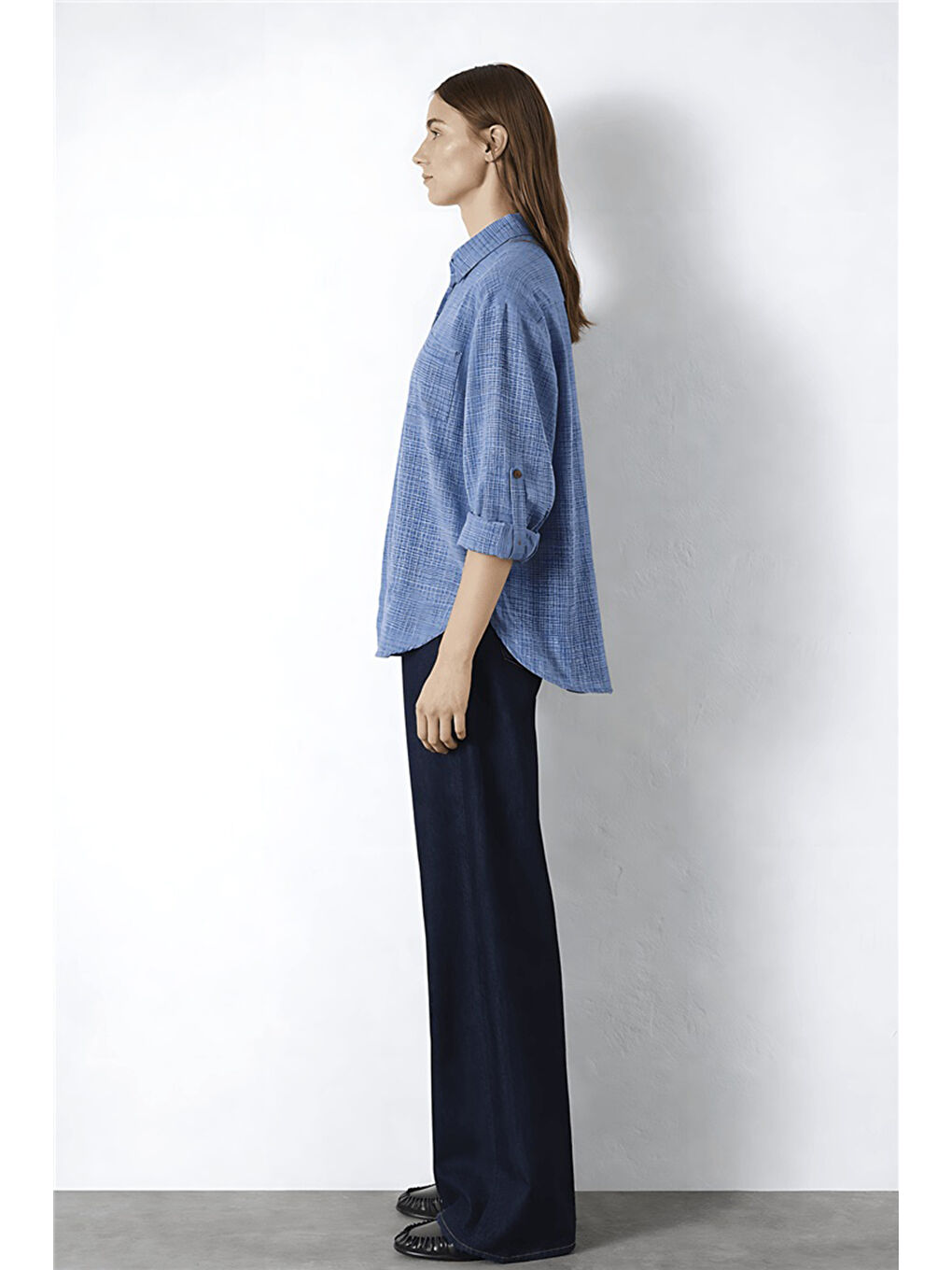 İndigo Pamuklu Rahat Kalıp Uzun Kollu Kadın Gömlek 26Y0245K1-2