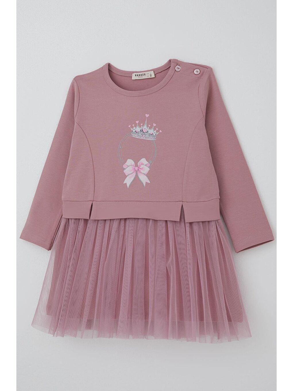Pembe Kız Çocuk Uzun Kollu Elbise Taçlı Kalp Masalı Gülkurusu (2 Yaş)-2