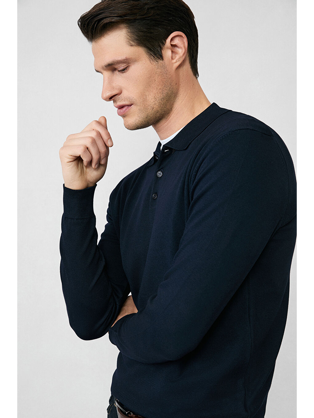 Lacivert Regular Fit Düğmeli Polo Yaka Triko Kazak-2