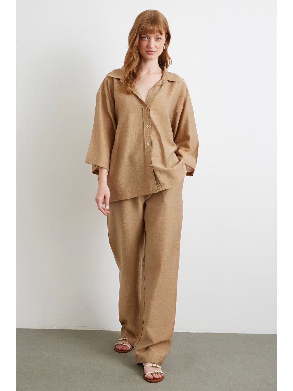 Karışık Arka Cepli Salaş Pantolon Kahve-2