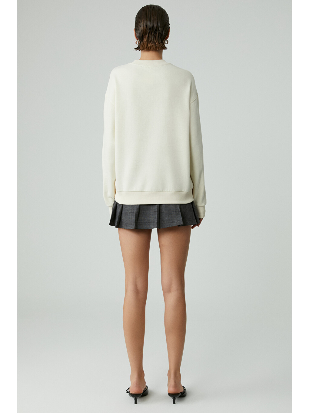 Modelıta Kadın Regular Baskılı Yuvarlak Yaka Ekru Sweatshirt Ekru Sweatshirt-5