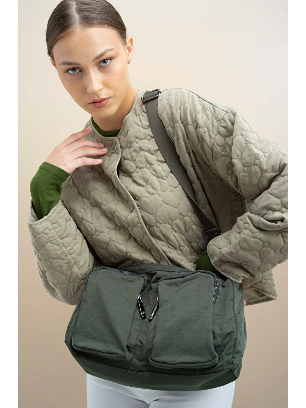 Haki Çift Gözlü Çapraz Askılı Kadın Çanta BYN2329-1