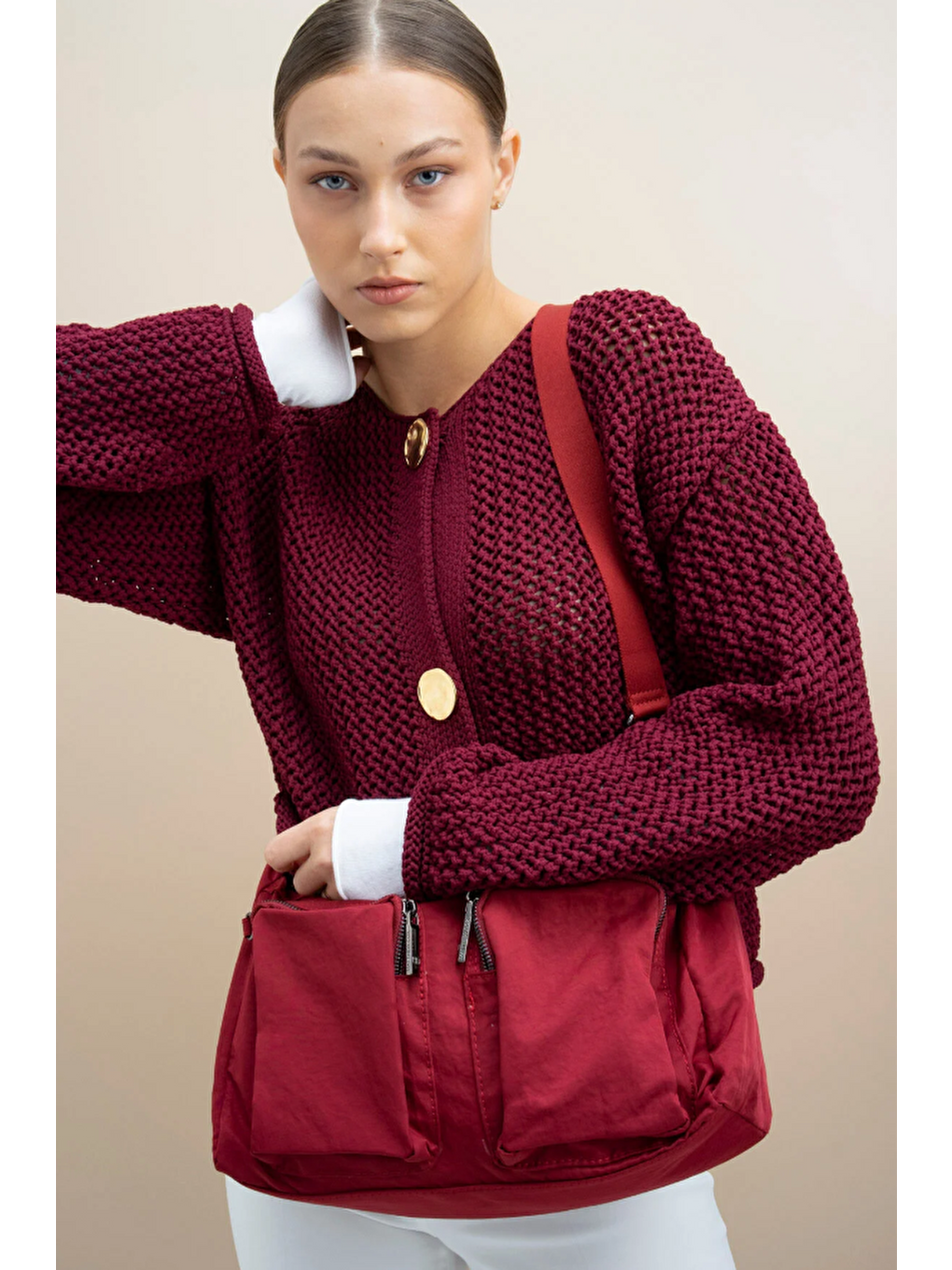 Bordo Çift Gözlü Çapraz Askılı Kadın Çanta BYN2329-1