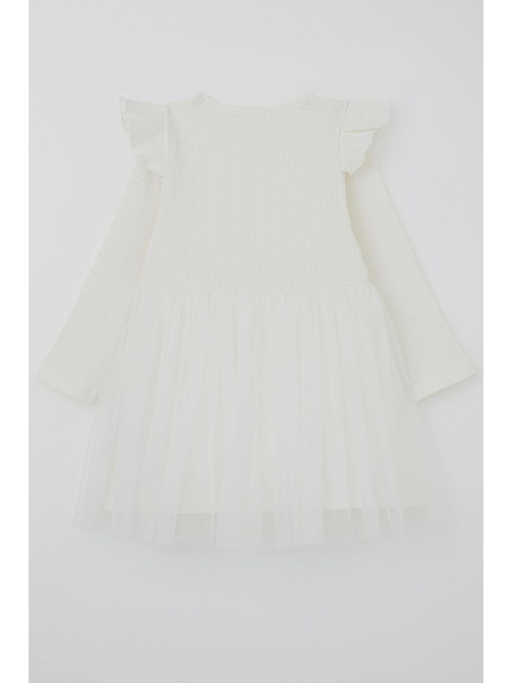 Kız Çocuk Uzun Kollu Elbise Omzu Fırfır Detaylı Fiyonklu Ekru (3-6 Yaş)-2
