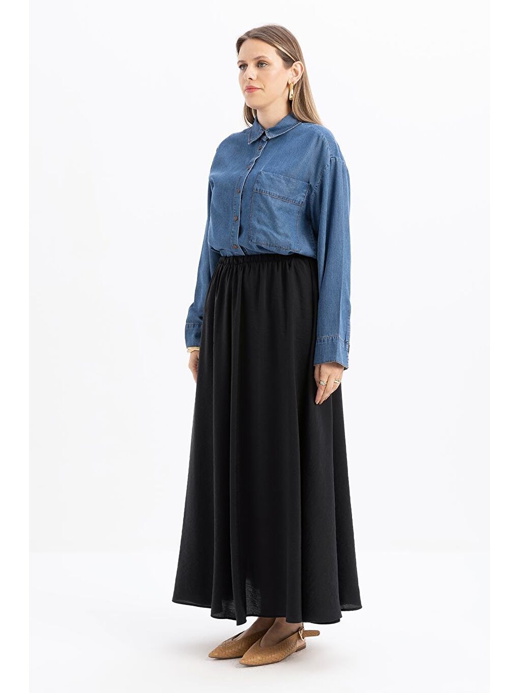 Siyah-Lastikli Basic Etek-1