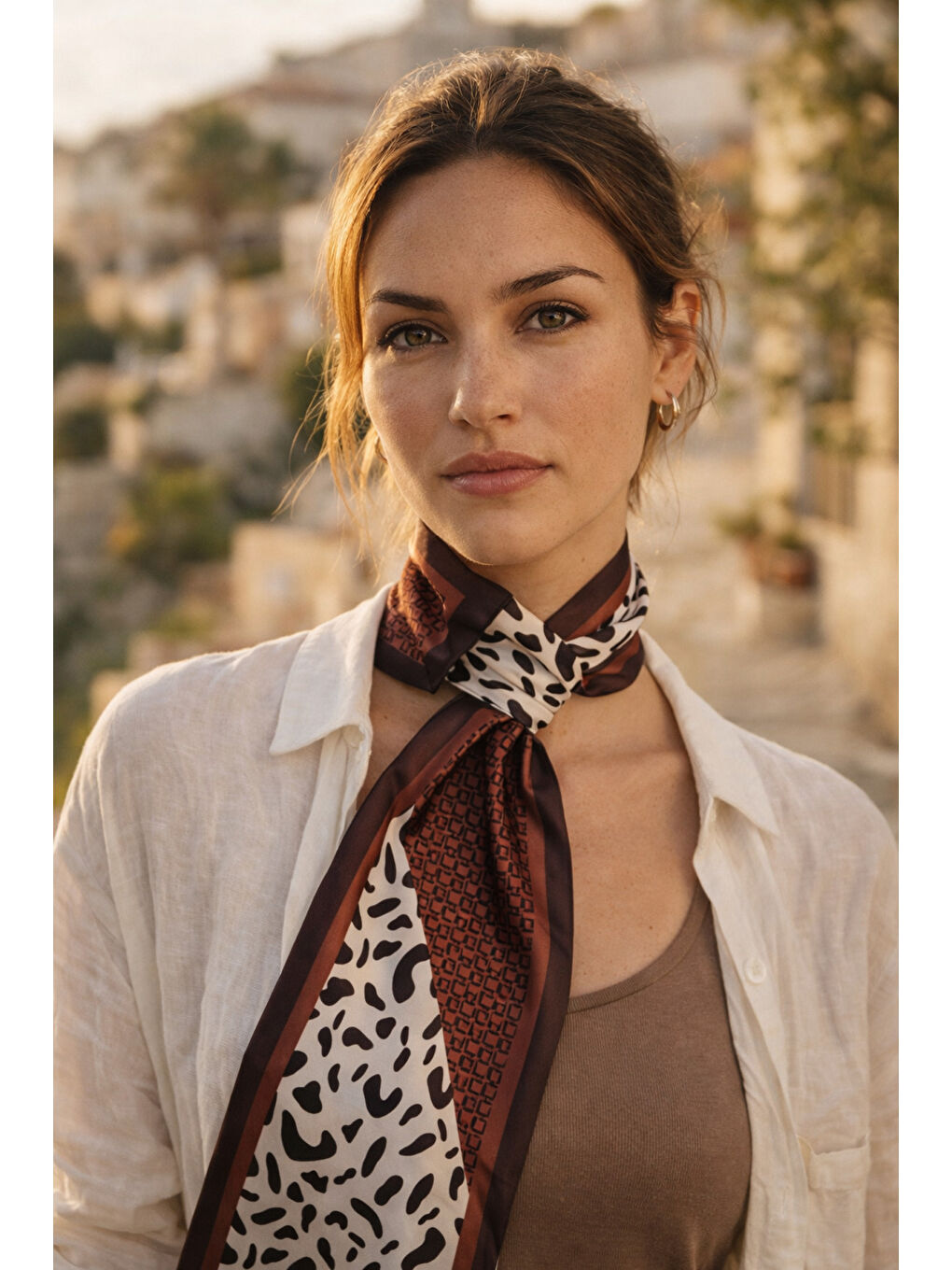 Leopar Desenli Kahverengi Boyun Fuları FLR1018 KAHVERENGI-5