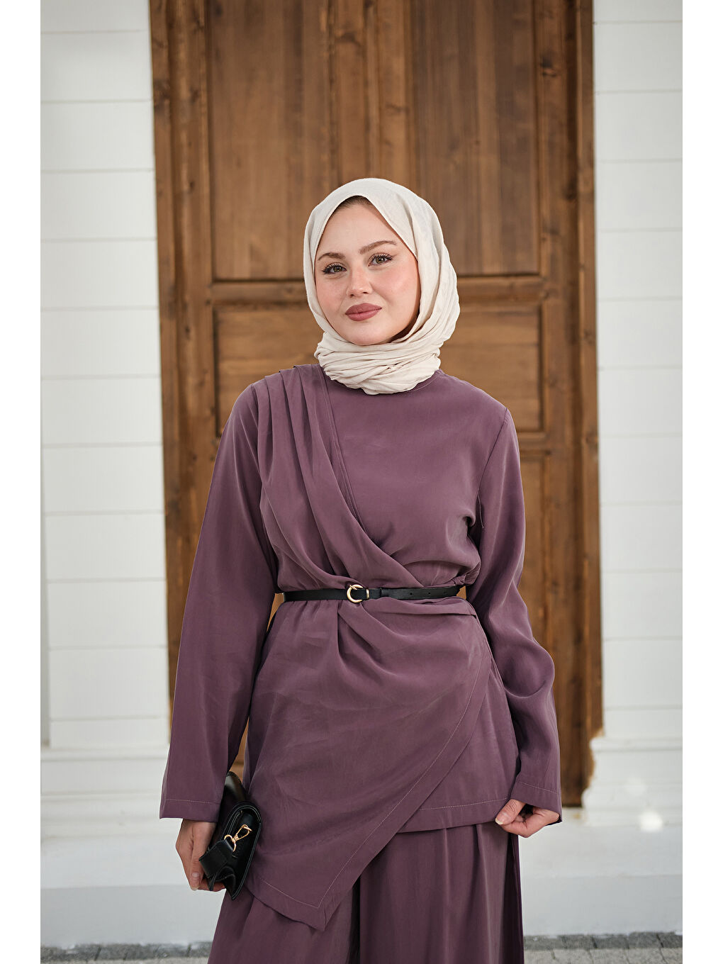 Kadın Yandan Dikişli Parça Detay Pantolonlu Takım Mürdüm-2