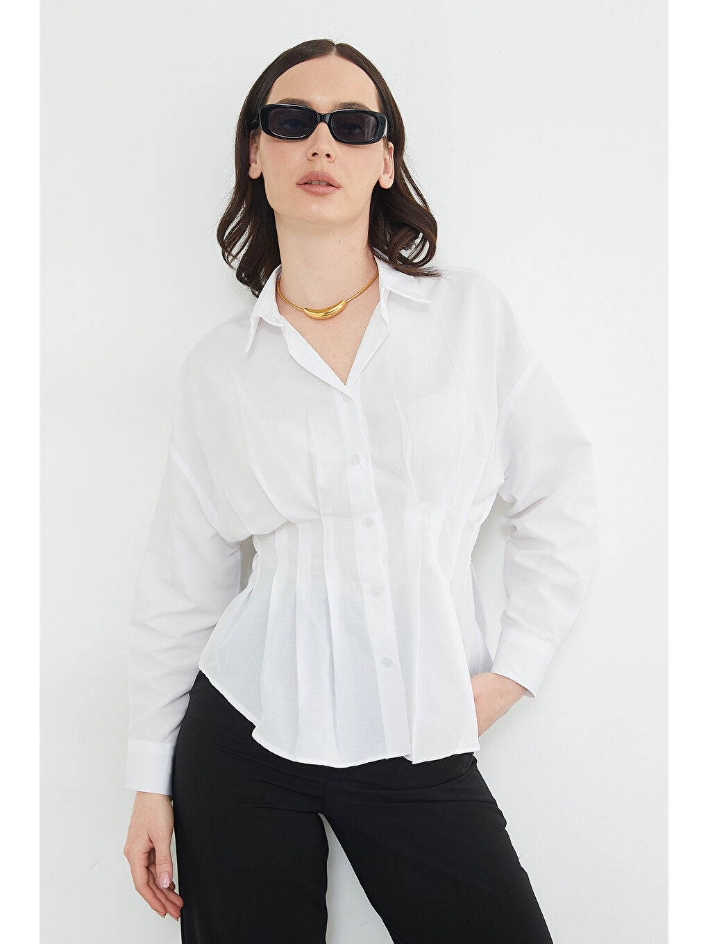 Beyaz Basic Pensli Slim Fit Gömlek-4