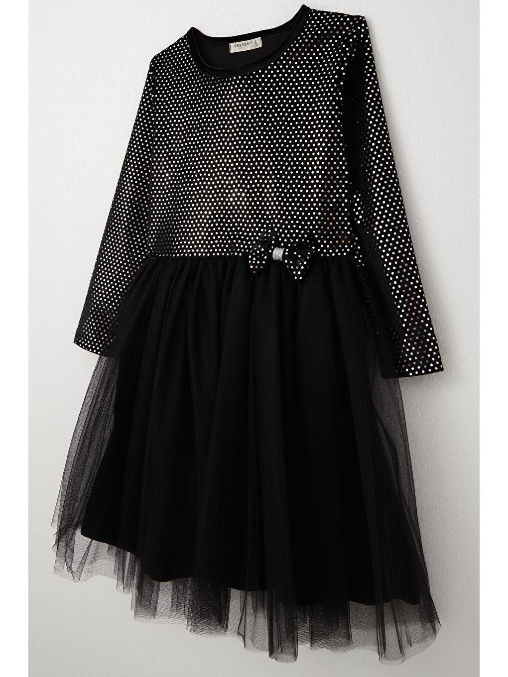 Kız Çocuk Uzun Kollu Elbise Kadife Pullu Siyah (5-10 Yaş)-6