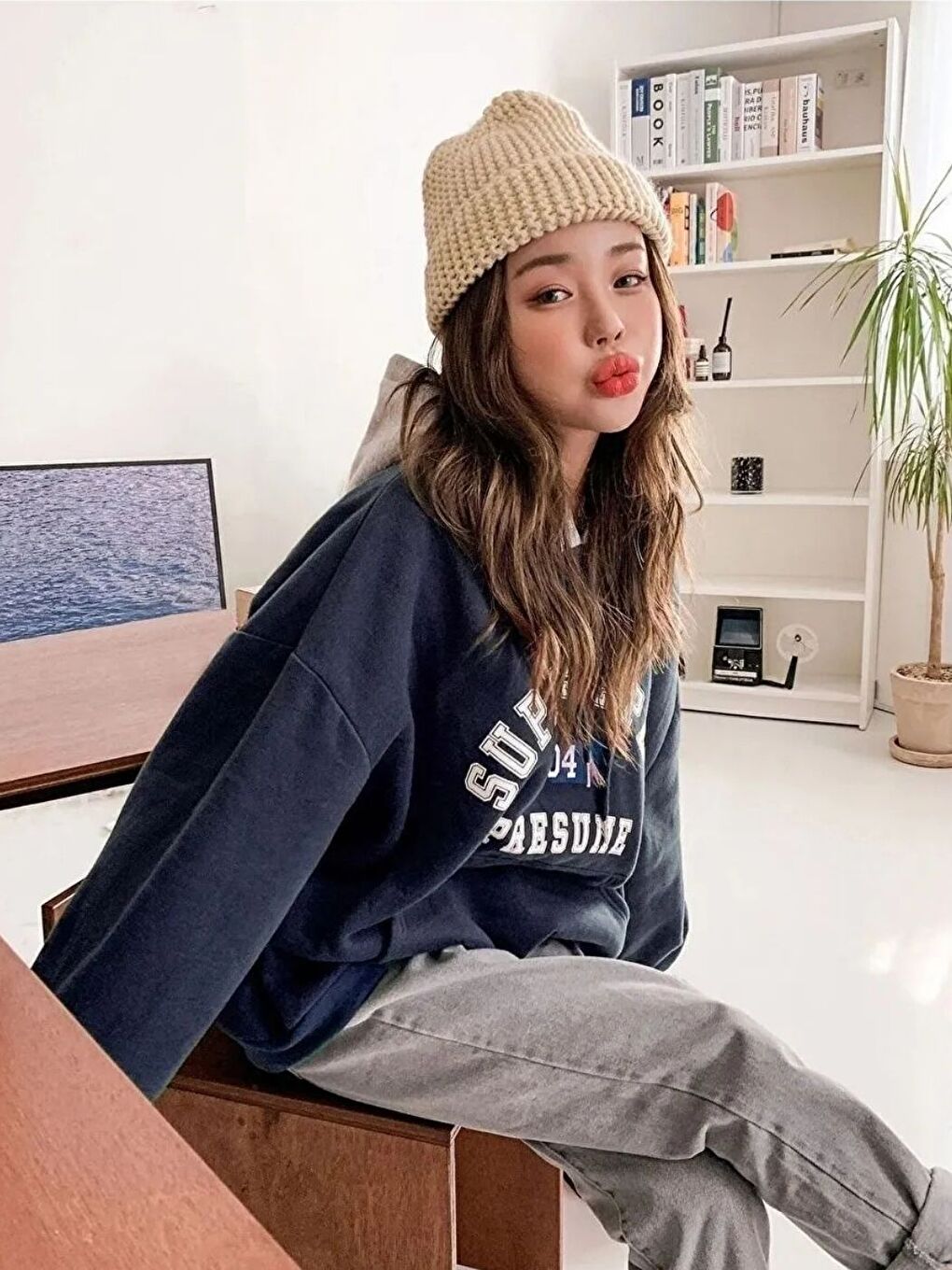 Lacivert Kadın Laci Suppose Baskılı Oversize Sweatshirt