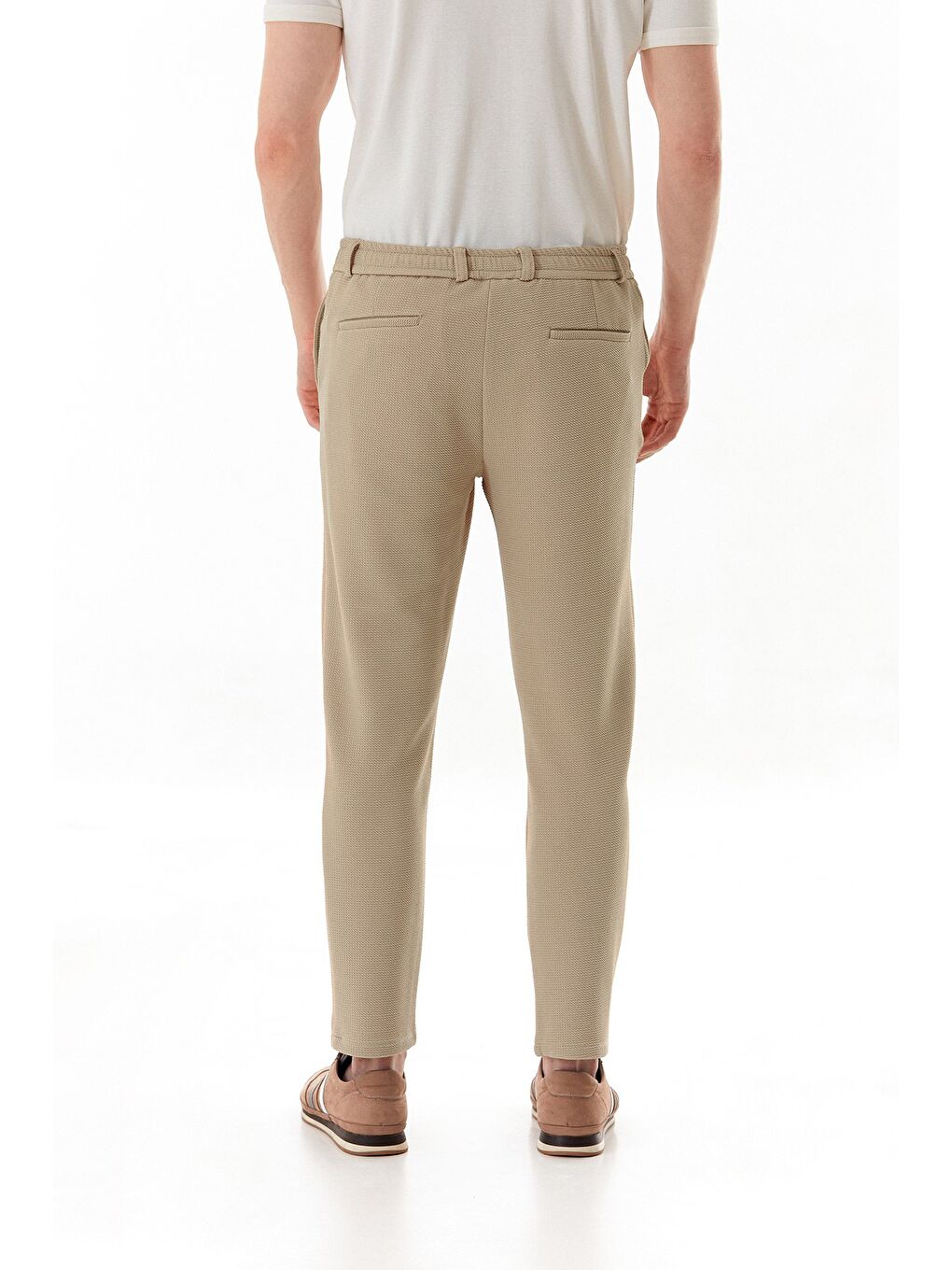 Bej Waffle Kumaş Beli Bağlamalı Jogger Pantolon-3