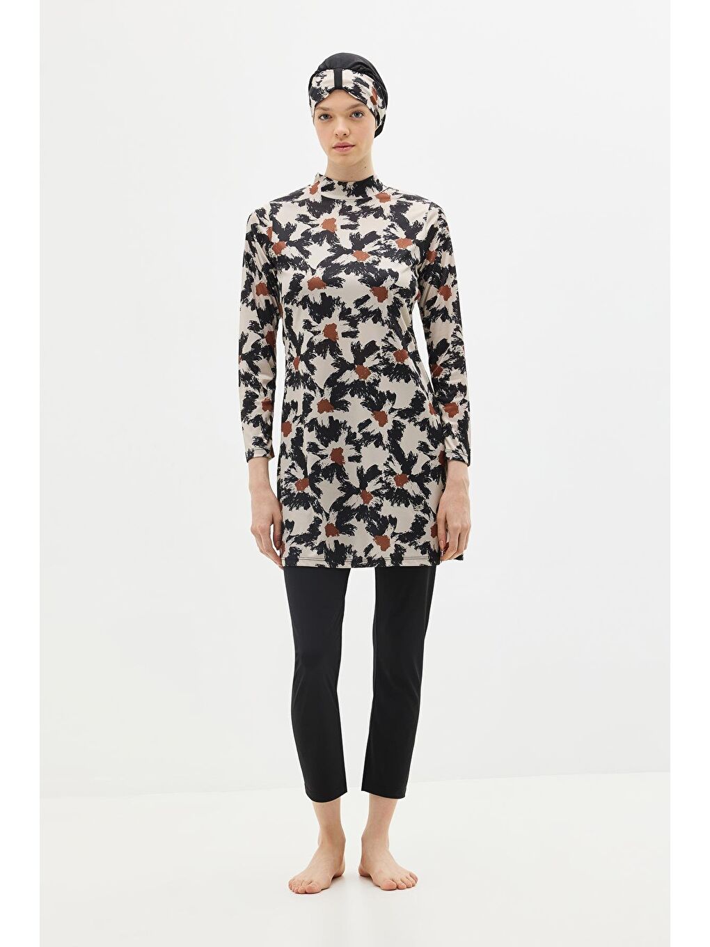 Desenli 4'Lü Tesettür Mayo 1300 Siyah-1