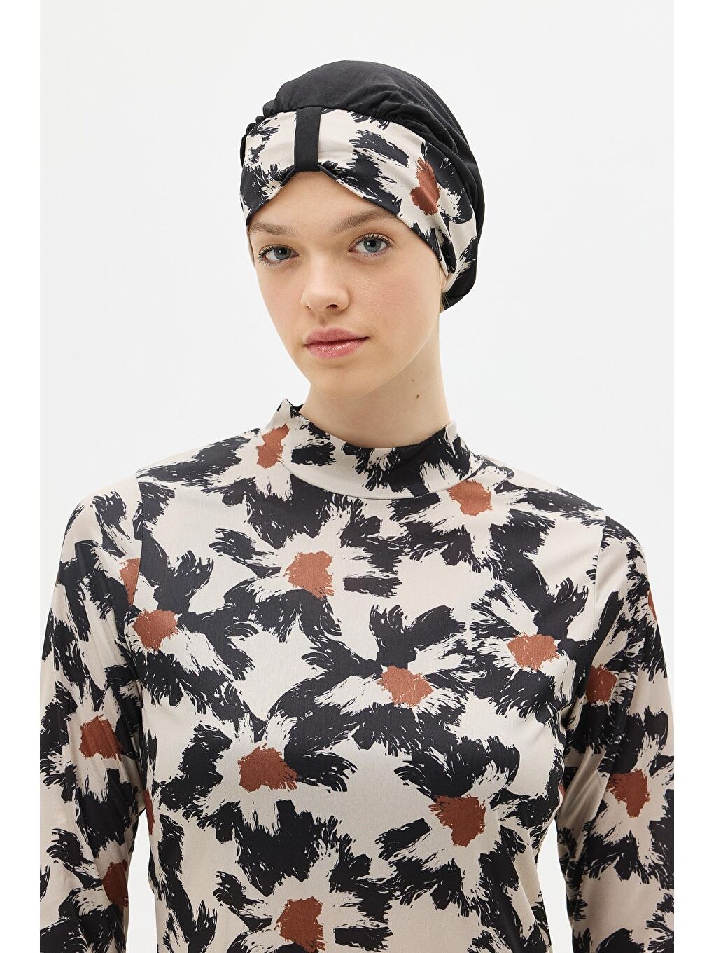 Desenli 4'Lü Tesettür Mayo 1300 Siyah-2