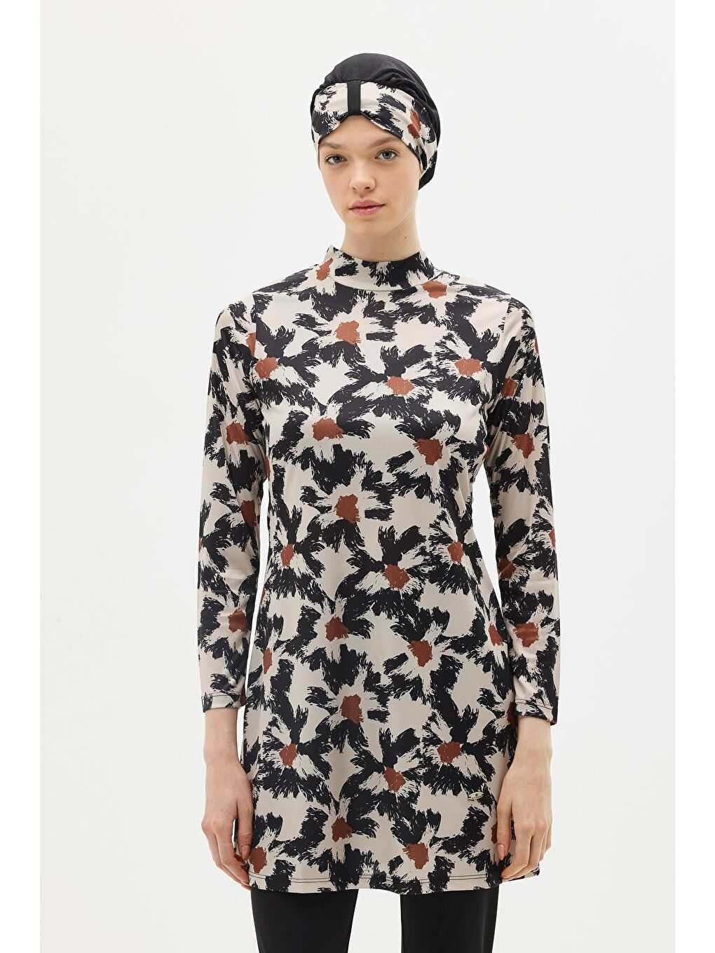 Desenli 4'Lü Tesettür Mayo 1300 Siyah-4