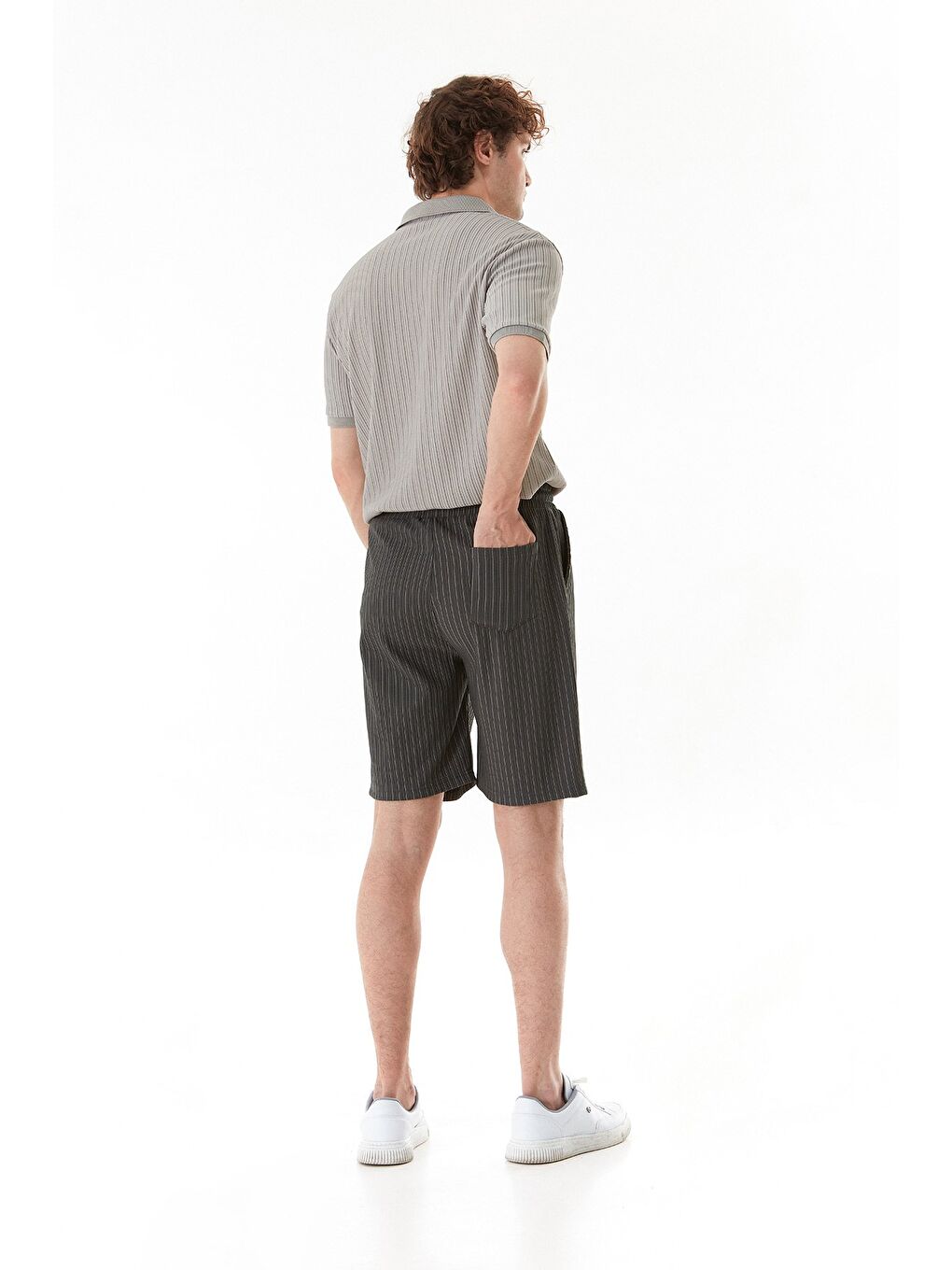 Gri Fitilli Beli Lastikli Şort-3