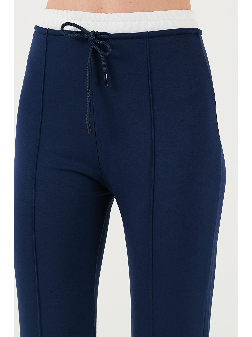 Lacivert Streç Slim Fit Yüksek Bel Geniş Paça Çimalı Kadın Eşofman Altı 5866078-5