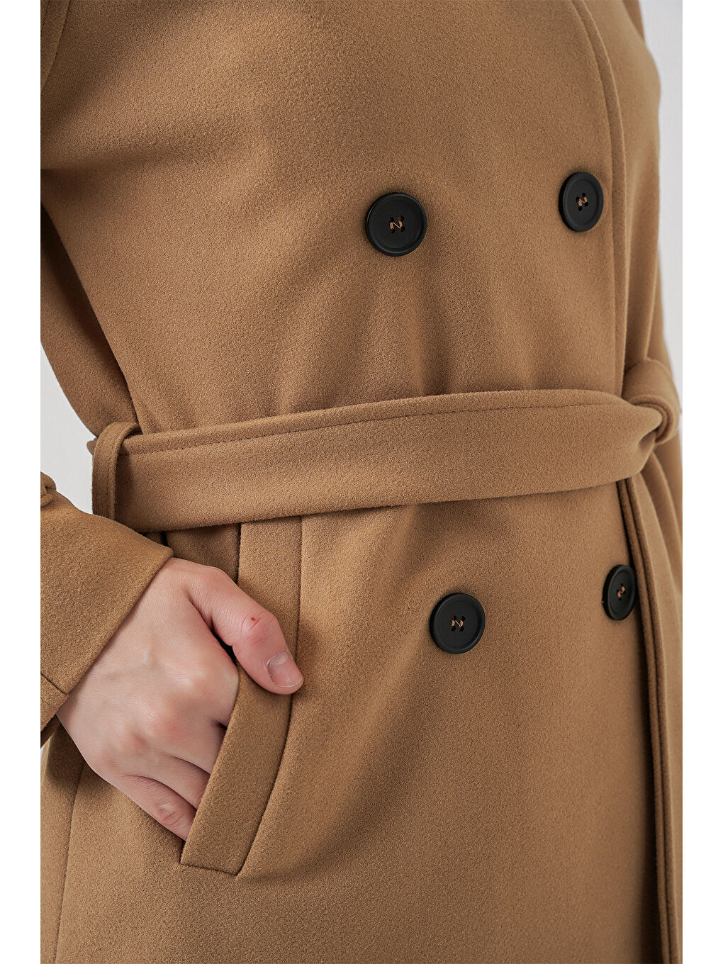 Sarı Kadın Kuşaklı Kaşe Kaban 9162 - Hardal-4